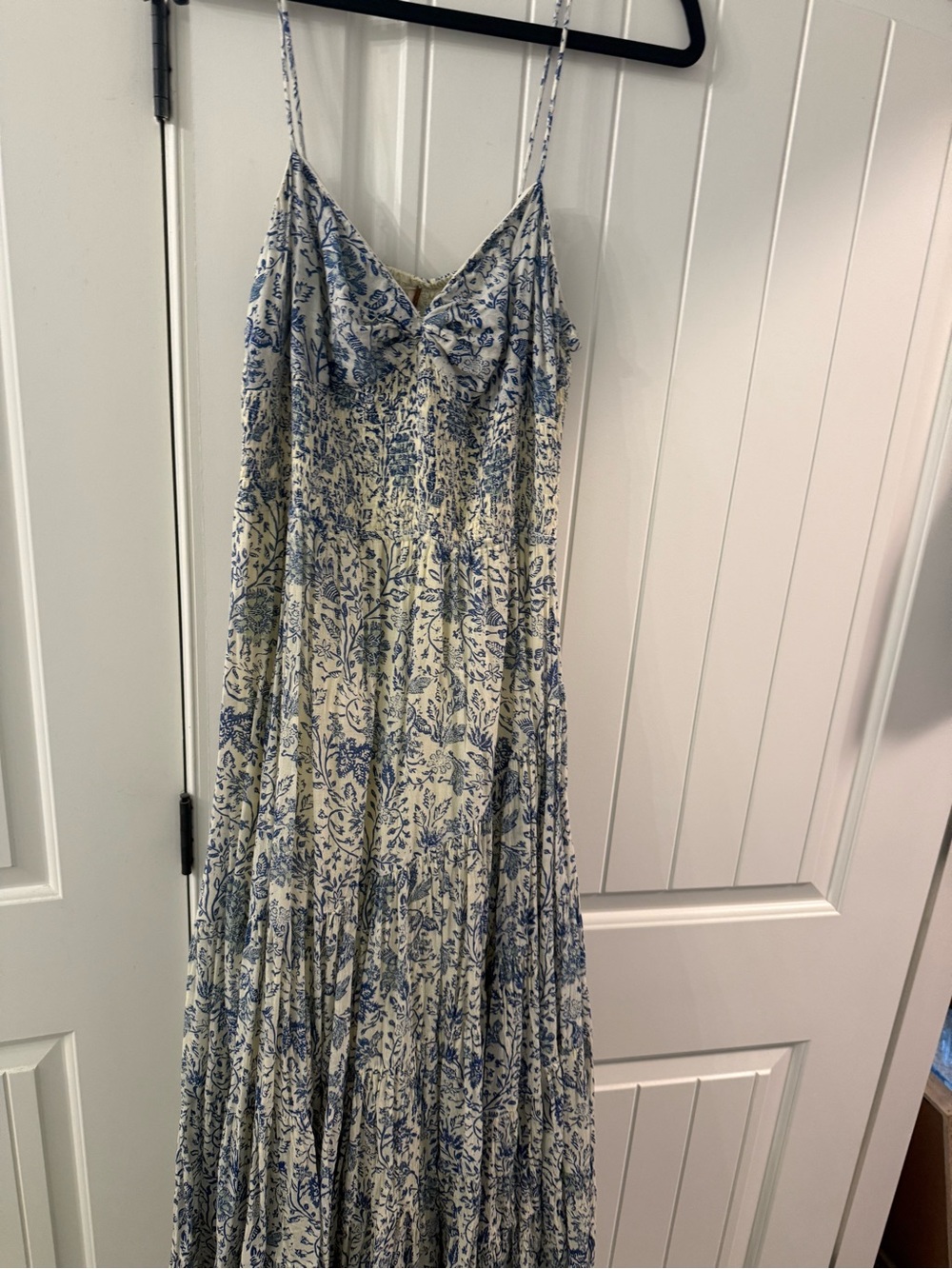 Free People Blue and White Floral Spaghetti-Strap Maxi Dress